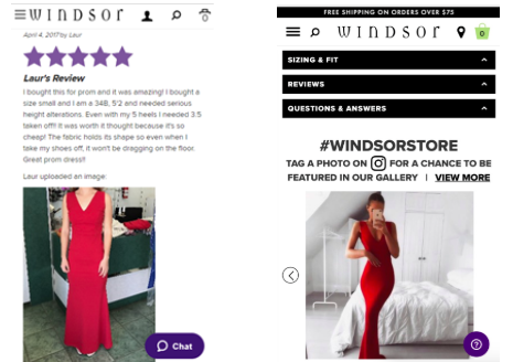 Screenshots from Windsor eCommerce site.