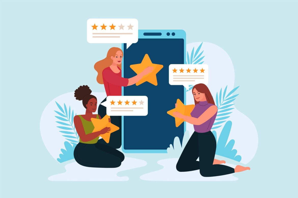 Illustration of customers leaving reviews online