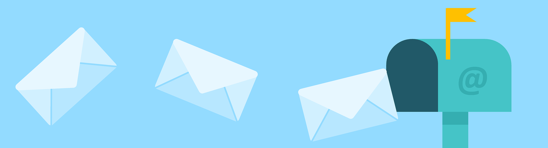 Illustration of mail flying into a mailbox