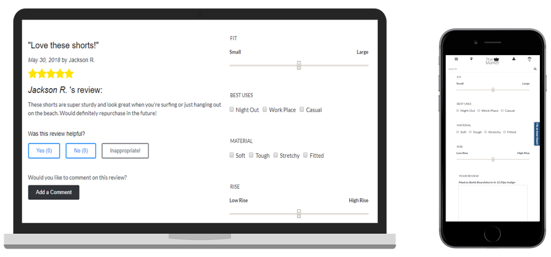 Desktop and mobile view of ratings and reviews system