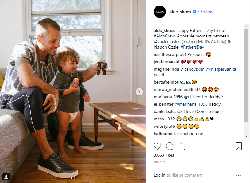 Aldo instagram post featuring a father and his son